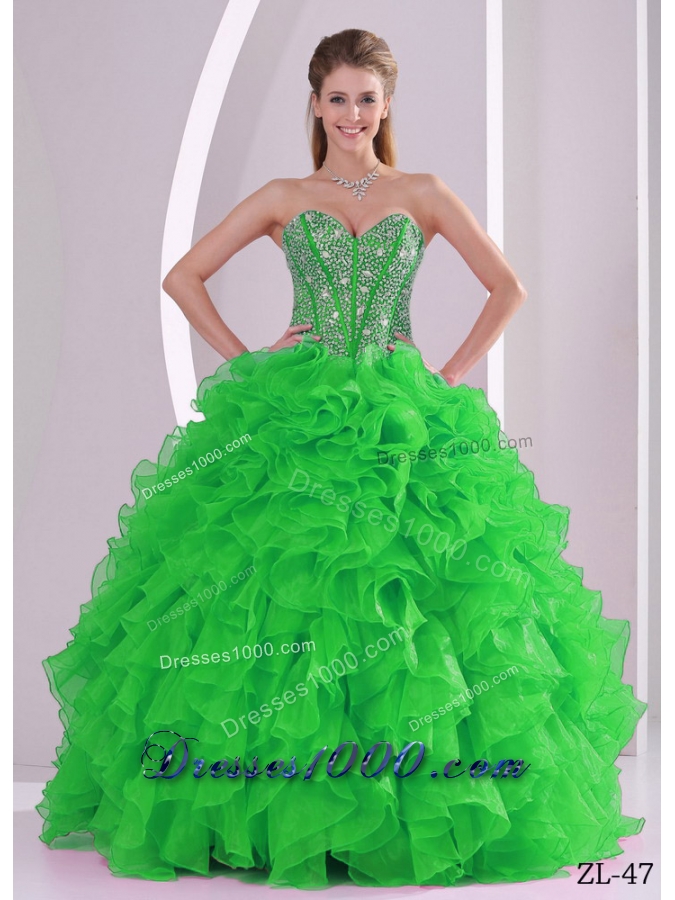 Pretty Ruffles Puffy Sweetheart Beaded Decorate Quinceanera Gowns for 2014