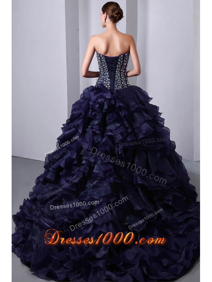 Princess Sweetheart Beading and Ruffles 2014 Quinceanea Dress with Brush Train