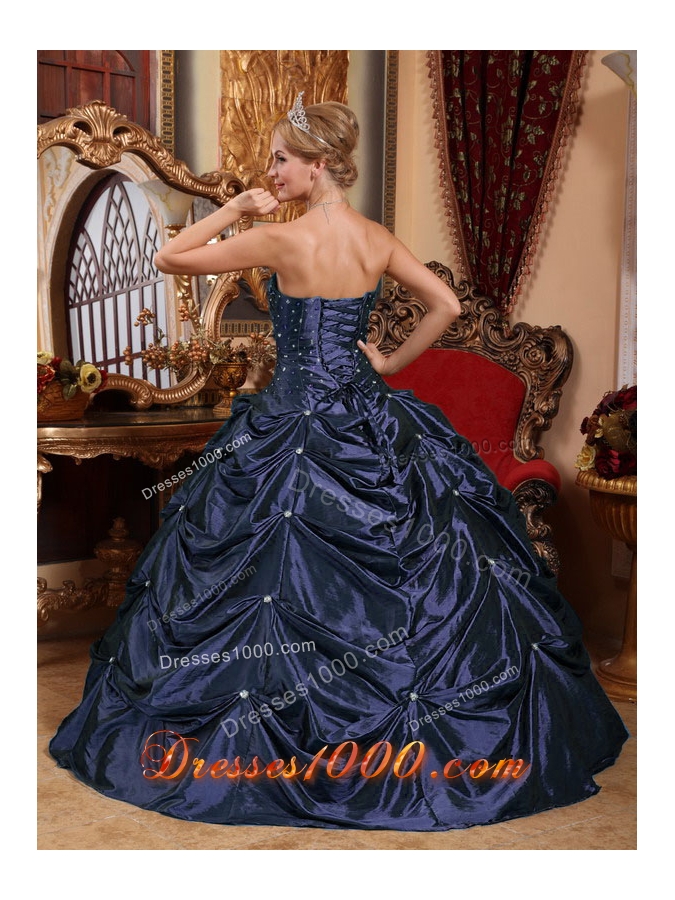 Puffy Strapless Navy Blue Quinceanera Dresses with Beading