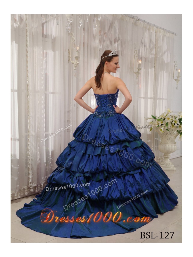 Puffy Sweetheart Appliques 2014 Quinceanera Gowns with Court Train