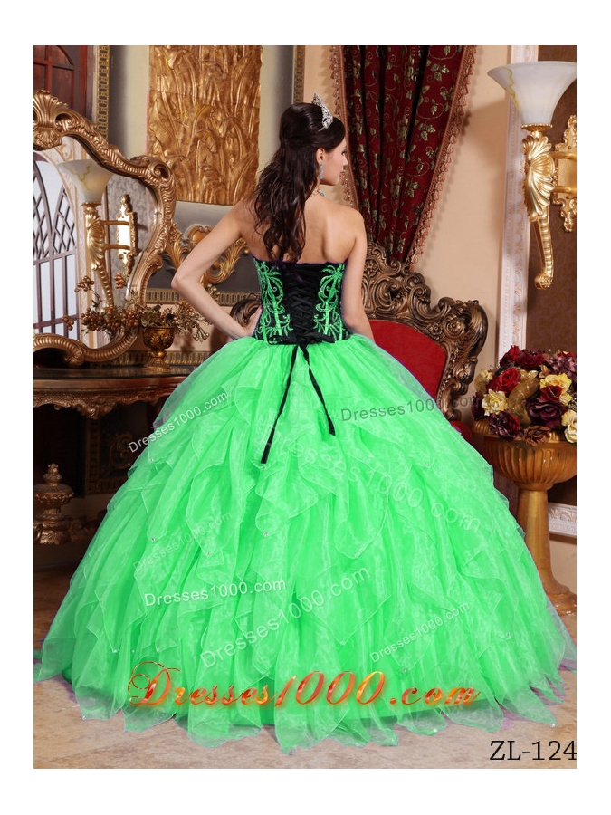 2014 Spring Green Puffy Sweetheart Embroidery and Beading Quinceanera Dress with Ruffles