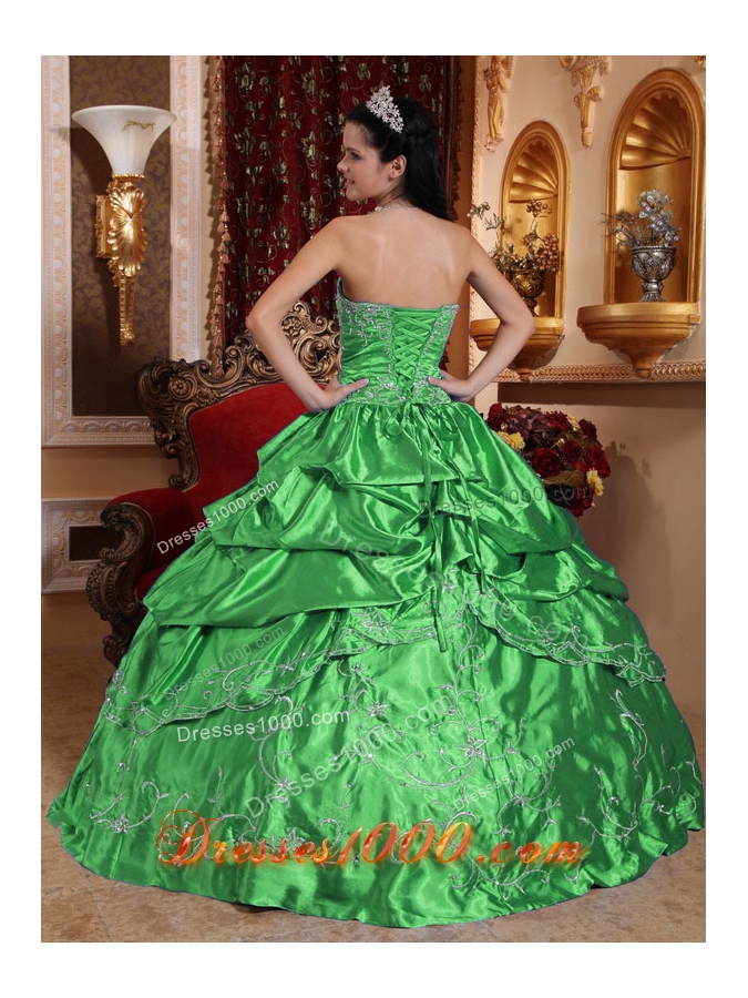 Cheap Puffy Strapless with Embroidery and Beading for 2014 Green Quinceanera Dress