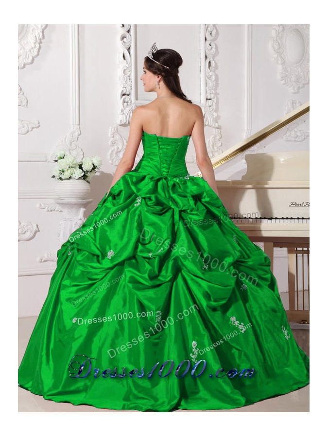 Elegant Green Puffy Sweetheart for 2014 Beading Quinceanera Dress with Pick-ups