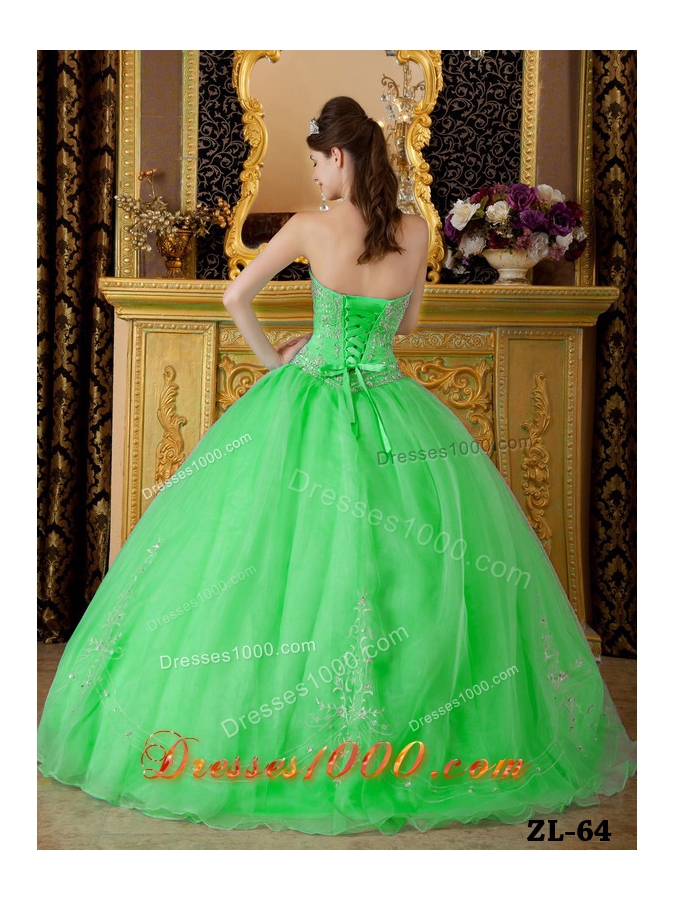 Petty Spring Green Puffy Strapless with Beading Decorate for 2014 Quinceanera Dress