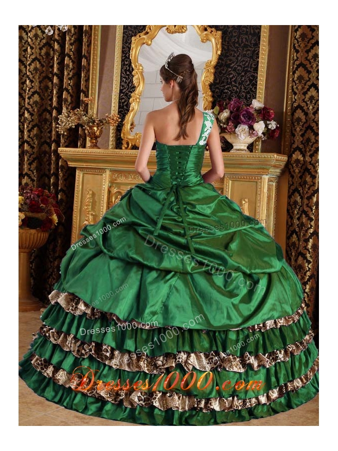 Popular Puffy One Shoulder for 2014 Quinceanera Dress with Layers and Appliques