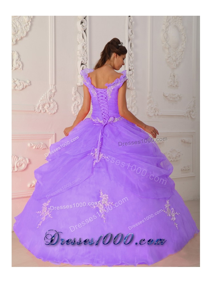 Custom Size Lavender Puffy V-neck 2014 Quinceanera Dresses with Appliques