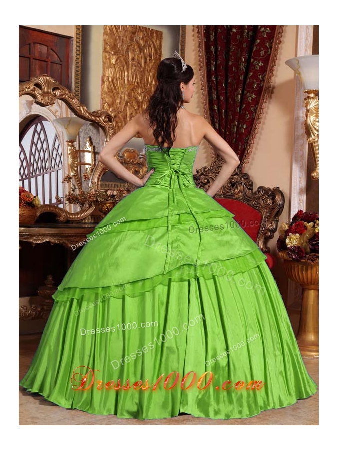 Fashionable Puffy Sweetheart with Appliques for 2014 Spring Green Quinceanera Dress