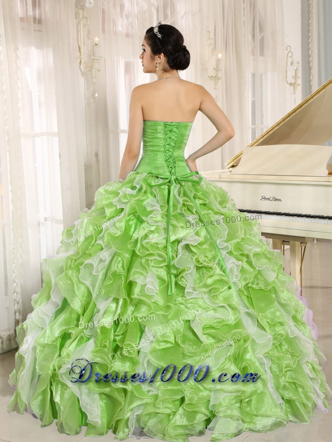 Lovely Spring Green Beaded Bodice and Ruffles Custom Made For 2014 Quinceanera Dress