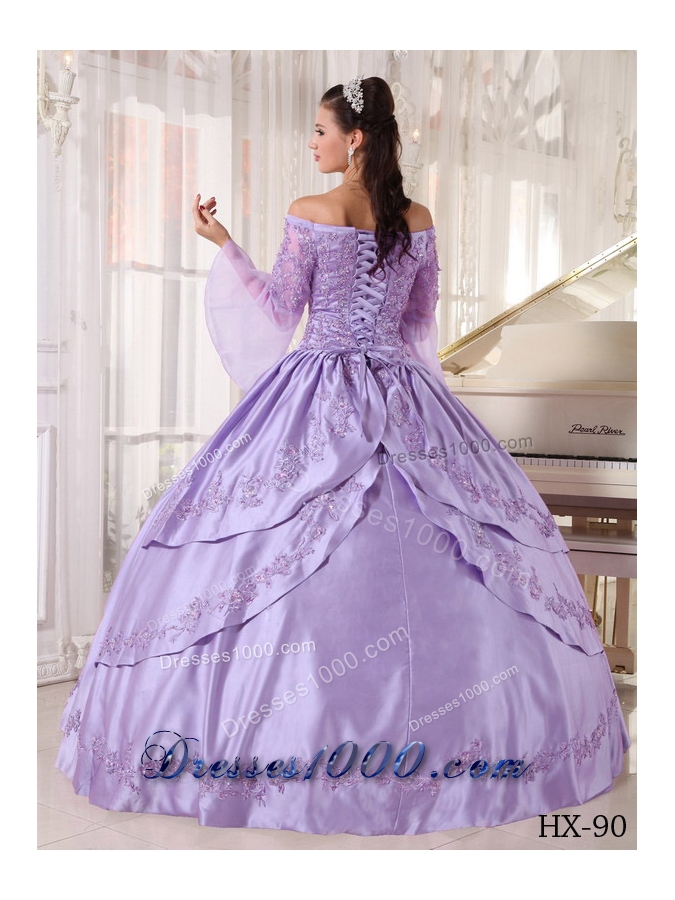 Modest Lavender Puffy Off The Shoulder Appliques Quinceanera Dresses for 2014