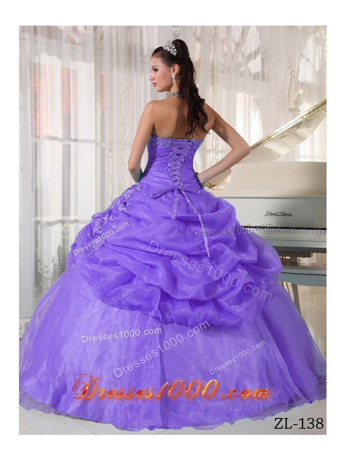 New Style Puffy Strapless 2014 Appliques Quinceanera Dresses with Pick-ups
