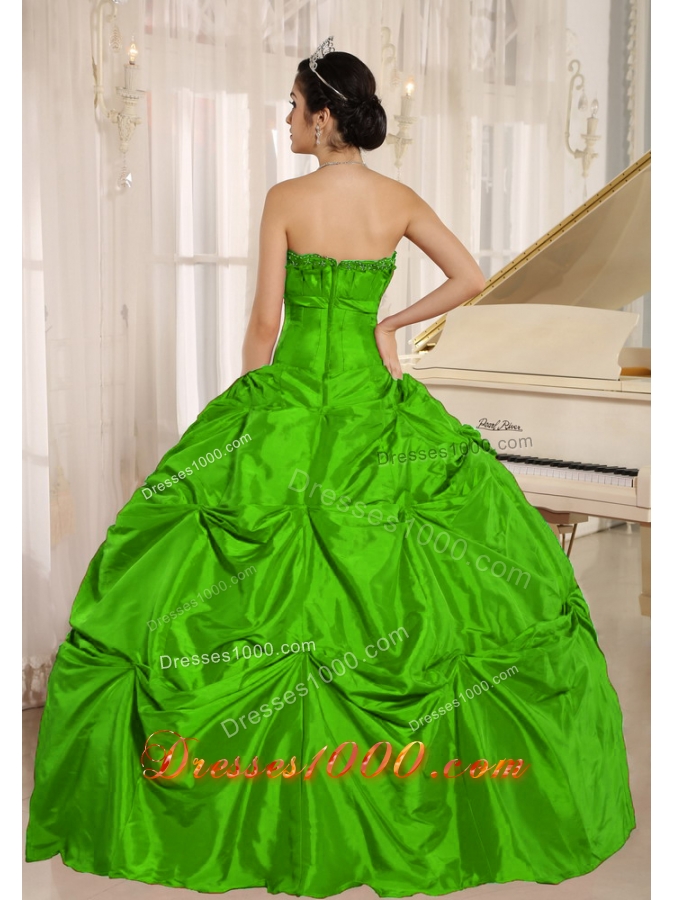 Petty Green Puffy 2014 Quinceanera Dress with Pick-ups For Custom Made