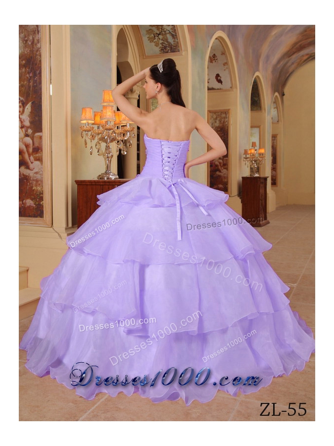 Popular Lavender Puffy Sweetheart Ruffles and Beading Quinceanera Dresses for 2014