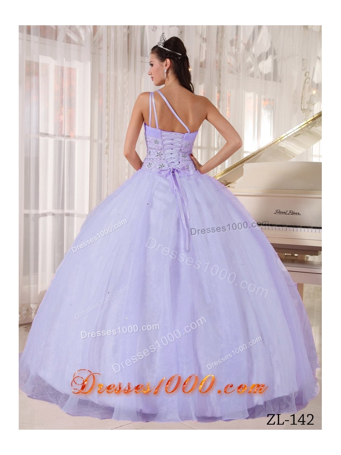 Puffy One Shoulder Floor-length Beading Quinceanera Dresses for 2014