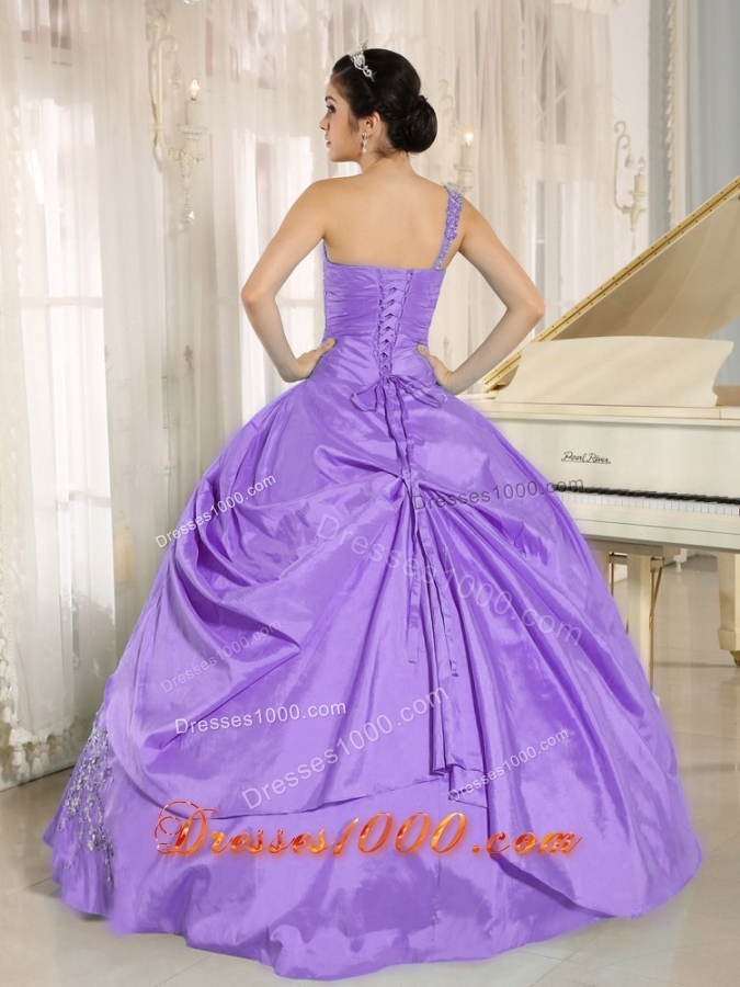 2014 Lavender Beading Quinceanera Dresses One Shoulder With Appliques