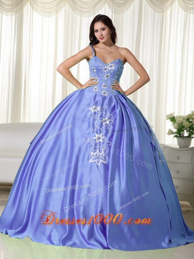 2014 Lovely Puffy Off the Shoulder Embroidery Quinceanera Dresses