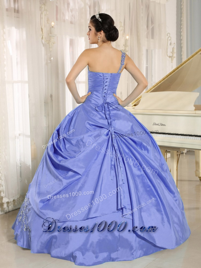 2014 Pretty Purple Quinceanera Dress One Shoulder With Appliques and Beading
