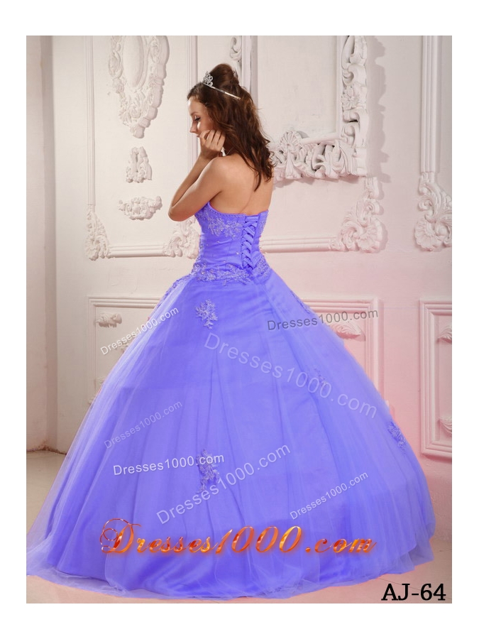 Classical Puffy Sweetheart Appliques Lilac Quinceanera Dress for 2014