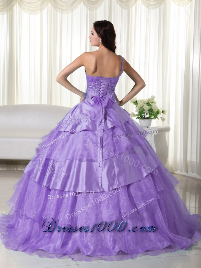 Cute Lavender Puffy One Shoulder Ruffles and Beading Quinceanera Dresses for 2014
