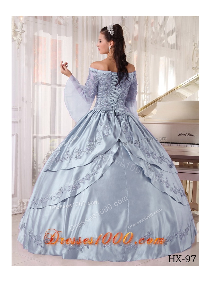 Discount Puffy Off The Shoulder Appliques Quinceanera Dresses for 2014