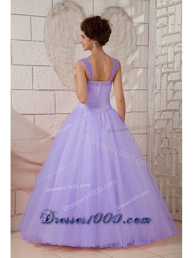 Most Popular Lavender Puffy Straps Beading Quinceanea Dresses for 2014