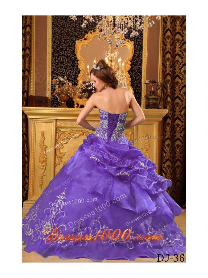 Sweet Lavender Puffy Strapless 2014 Beading Quinceanera Dresses with Appliques