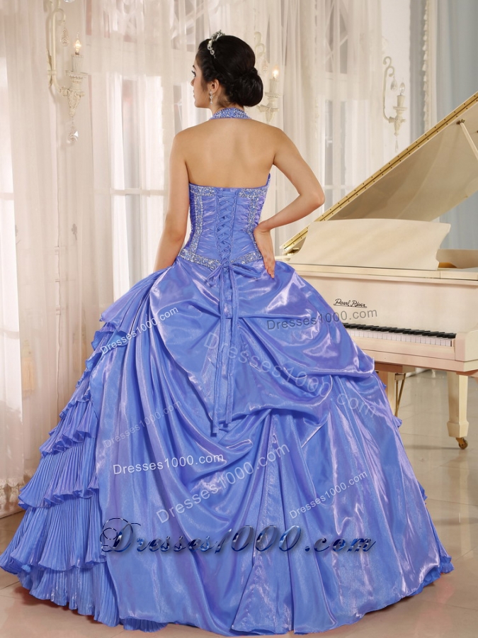 2014 Halter Pleat Quinceanera Dresses With Beaded Bodice