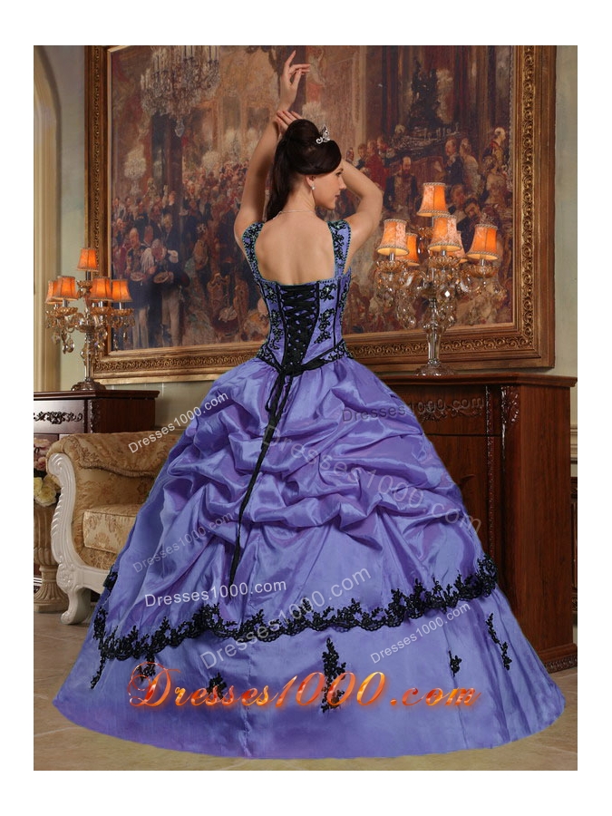 2014 Spring Straps Appliques Long Quinceanera Dresses with Pick-ups