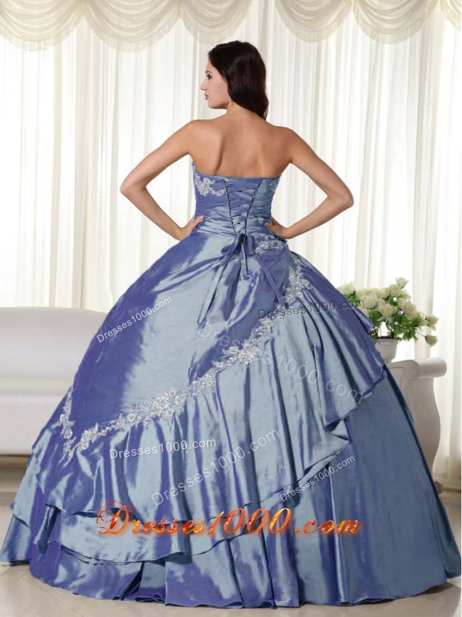 Beautiful Puffy Strapless Appliques 2014 Spring Quinceanera Dresses