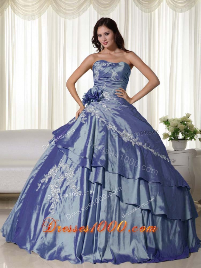 Beautiful Puffy Strapless Appliques 2014 Spring Quinceanera Dresses
