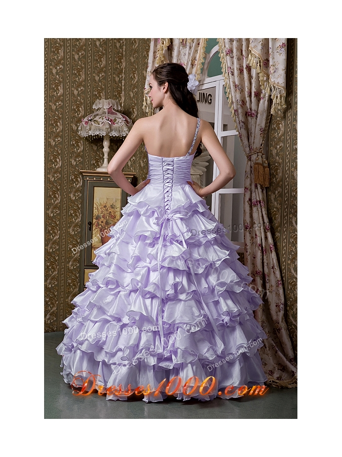 Brand New Lilac Princess One Shoulder Beading Ruffled Layers 2014 Quinceanea Dresses