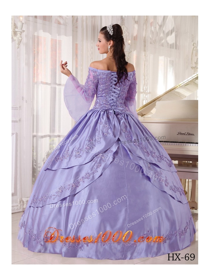 Exquisite Lavender Off The Shoulder 2014 Lace Appliques Quinceanera Dresses