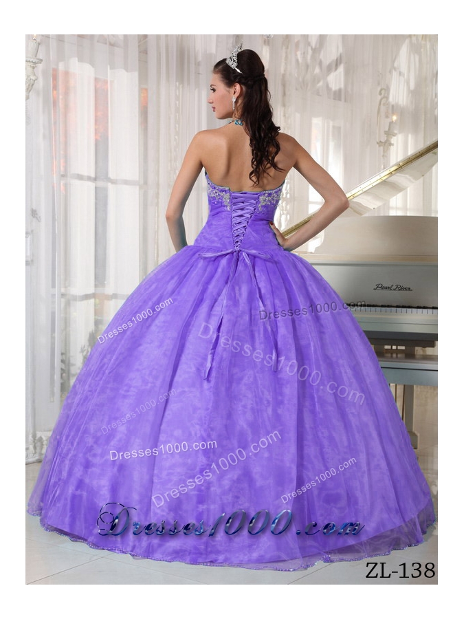 Lavender Puffy Sweetheart Beading and Appliques Quinceanera Dress for 2014