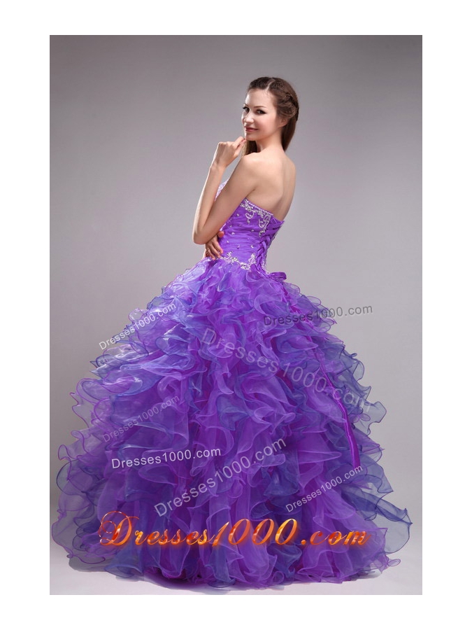 Pretty Puffy Sweetheart Ruffles and Appliques Quinceanera Dress for 2014