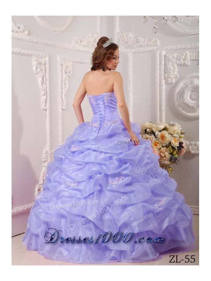 Exclusive Puffy Strapless Appliques Lilac for 2014 Quinceanera Dresses