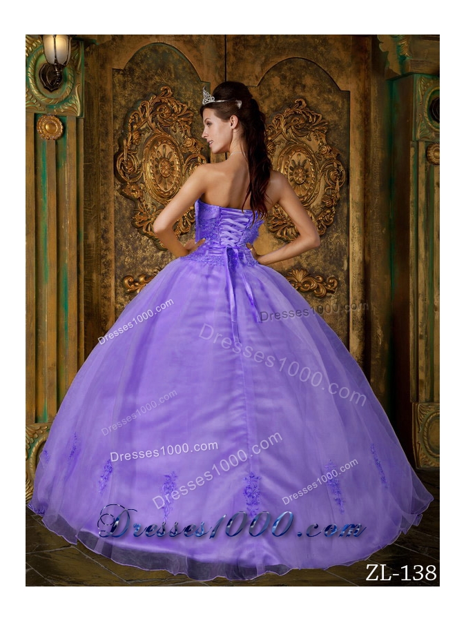 Fashionable Puffy Strapless Appliques Lavender Quinceanera Dresses for 201