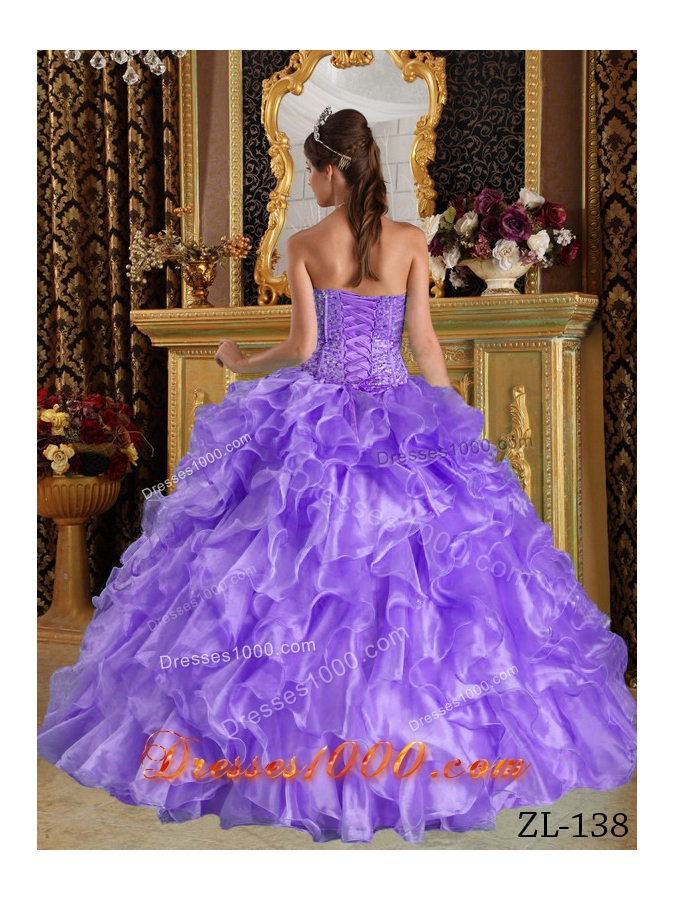 2014 Lavender Puffy Sweetheart Ruffles Quinceanera Dresses with Beading