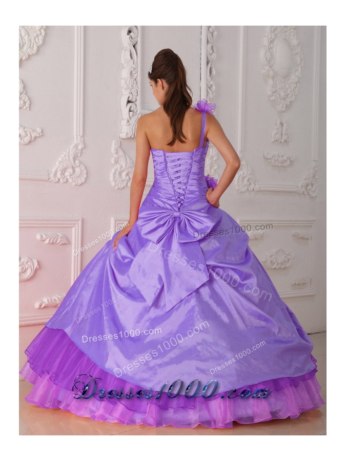 2014 Puffy One Shoulder Beading and Hand Flower Quinceanera Dresses
