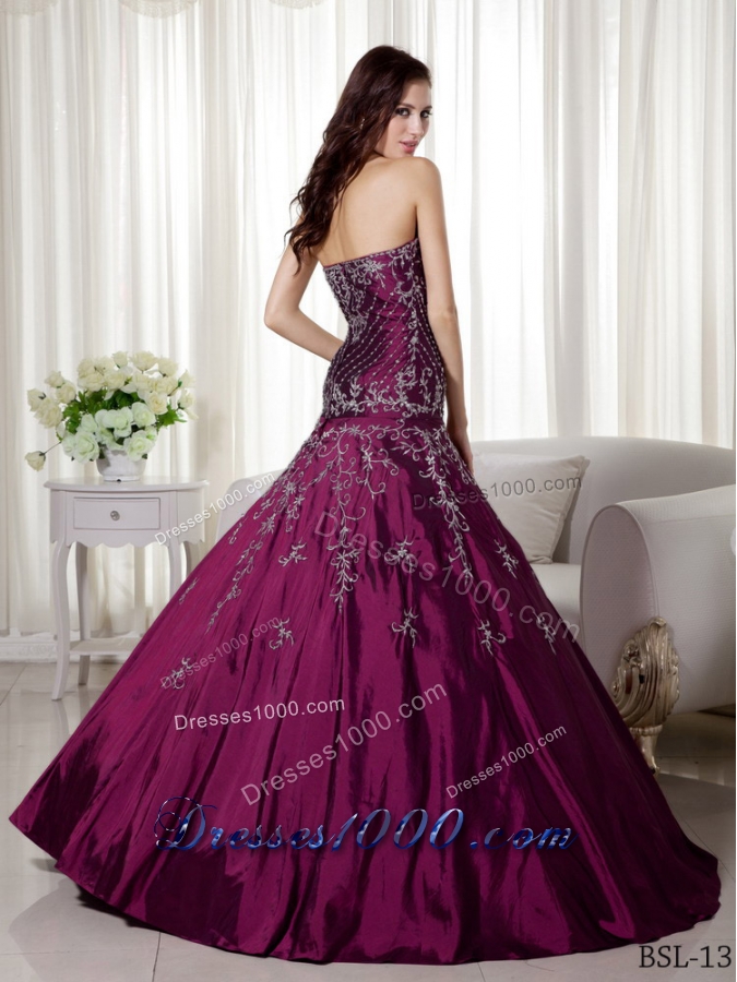 A-line Sweetheart Floor-length Taffeta Beading and Embroidery Quinceanera Dress