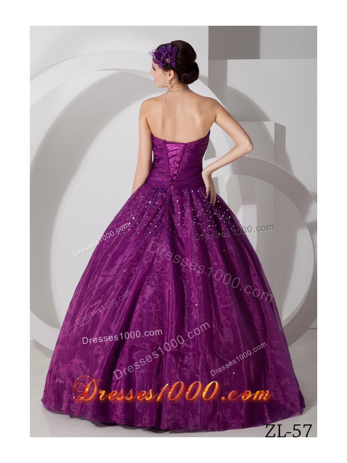 A-line Sweetheart Tulle Quinceanera Dress with Ruching and Beading