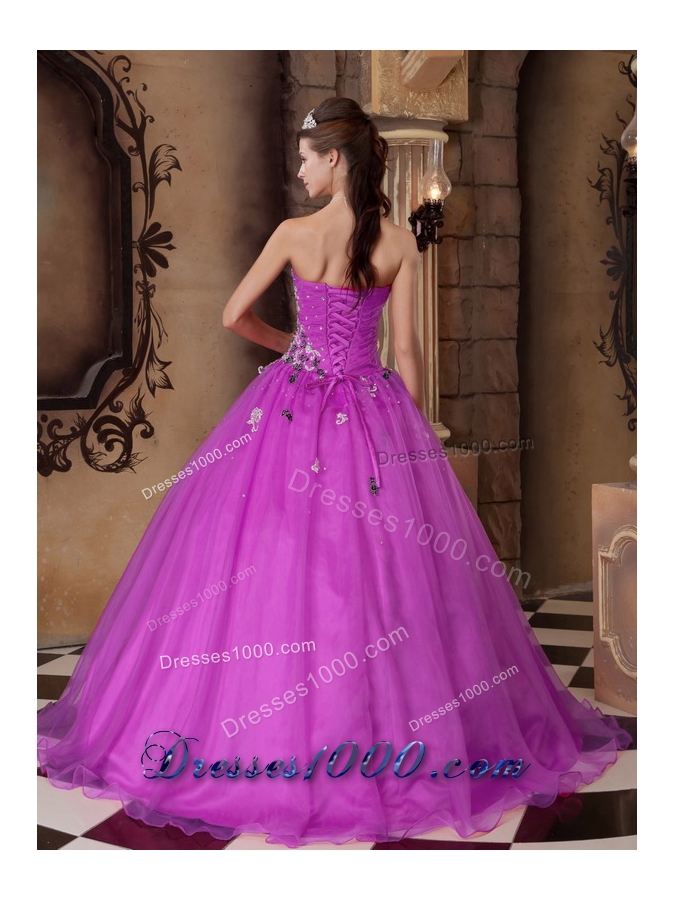 Appliques and Beading Sweetheart Organza Quinceanera Dress for Cheap