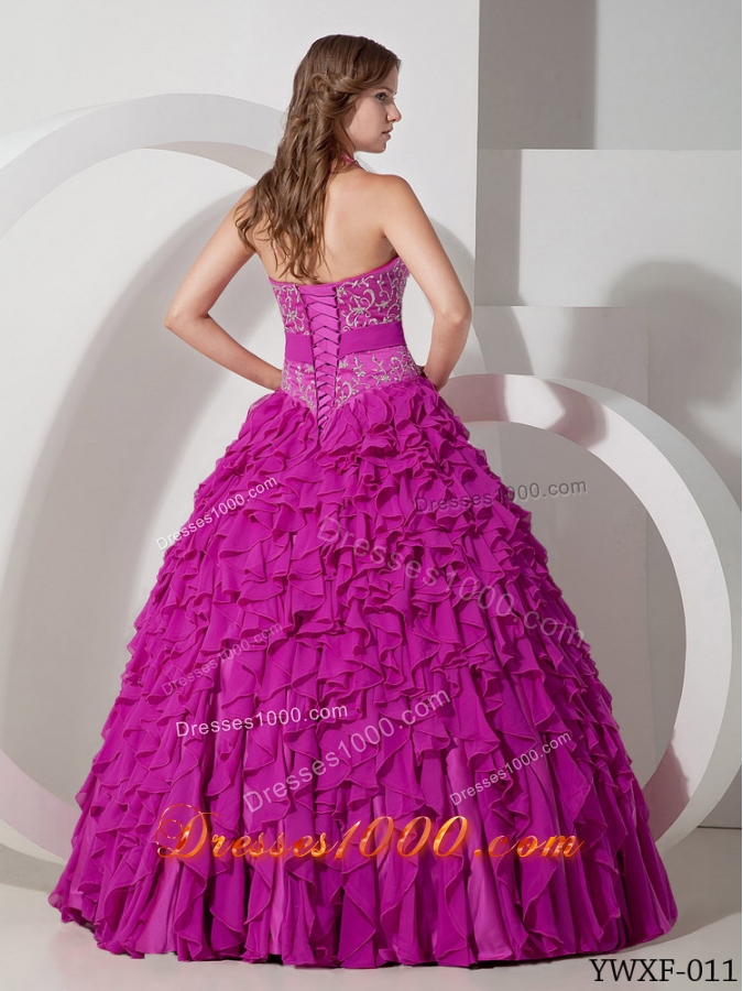 Ball Gown Halter Floor-length Chiffon Embroidery Quinceanera Dress