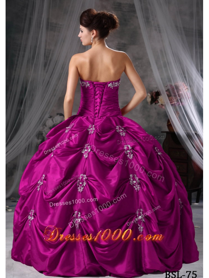 Ball Gown Strapless Floor-length Taffeta Appliques Quinceanera Dress