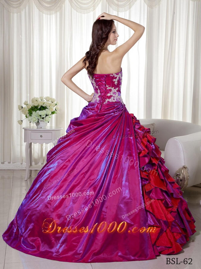 Ball Gown Strapless Floor-length Taffeta Appliques Quinceanera Dress