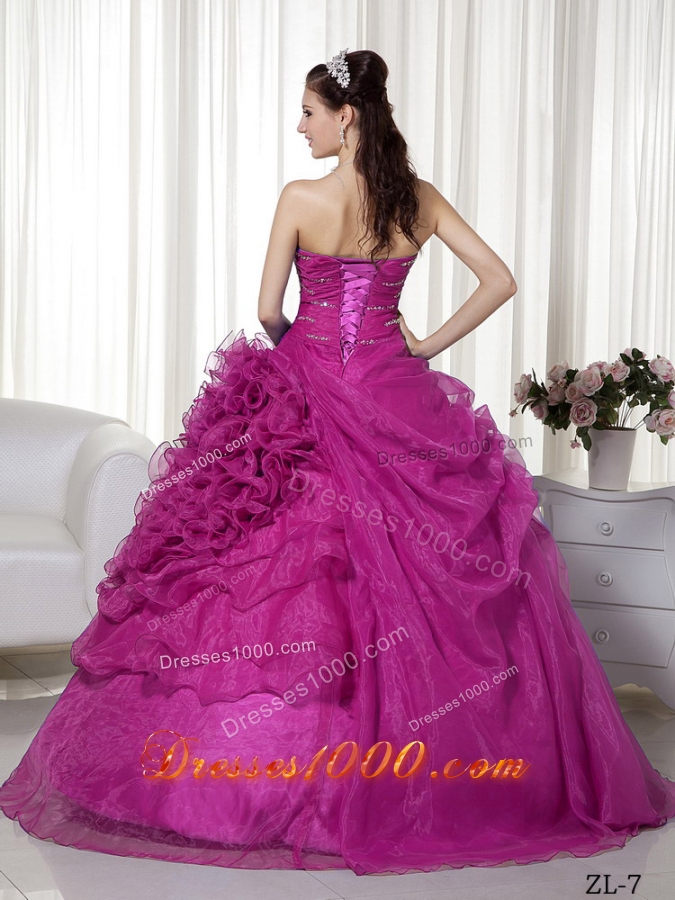 Ball Gown Sweetheart Floor-length Organza Beading and Ruch Quinceanera Dress