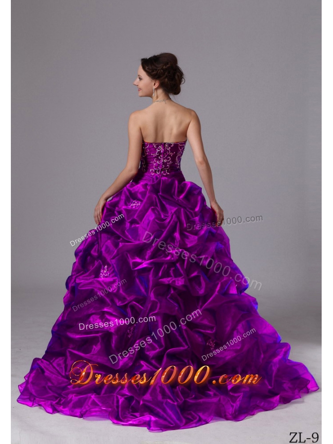 Embroider and Pick-ups Sweep Train For Quinceanera Dress For Custom Made