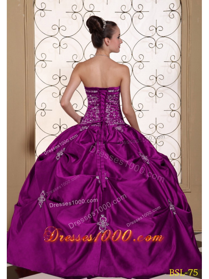 Embroidery Taffeta Strapless Modest Quinceanera Dress with Pick-ups