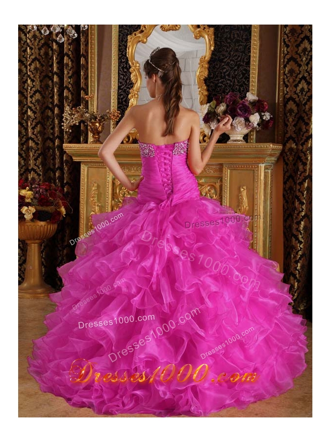 Exclusive Sweetheart Organza Beaded Decorate Bust Quinceanera Dress