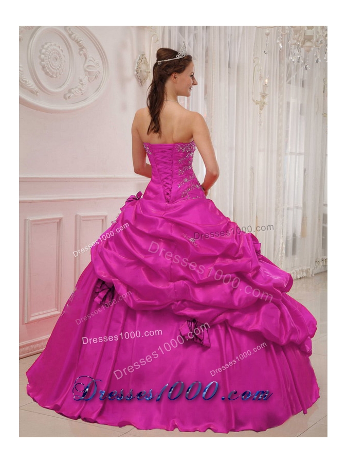 Fuchsia Sweetheart Appliques and Hand Made Flowers Sweet 16 Dresses