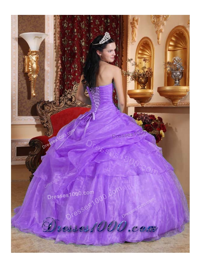 Lavender Puffy Strapless 2014 Beading Quinceanera Dresses with Appliques