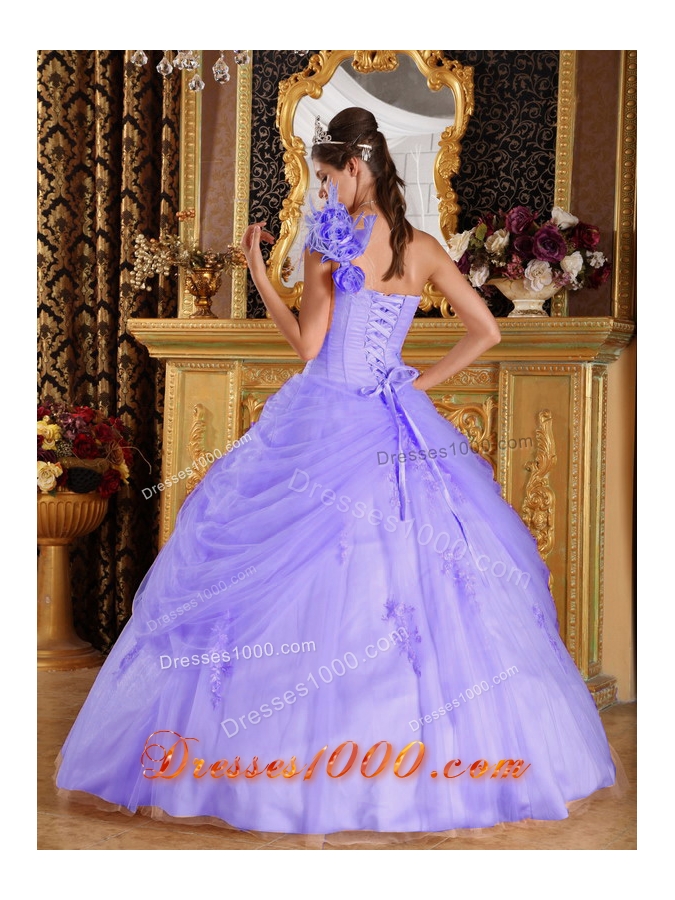 Lovely Puffy One Shoulder 2014 Appliques Quinceanera Dresses with Beading